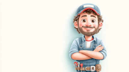 Worker, A cartoon technician wearing ear protection, illustrating safety in a work environment.