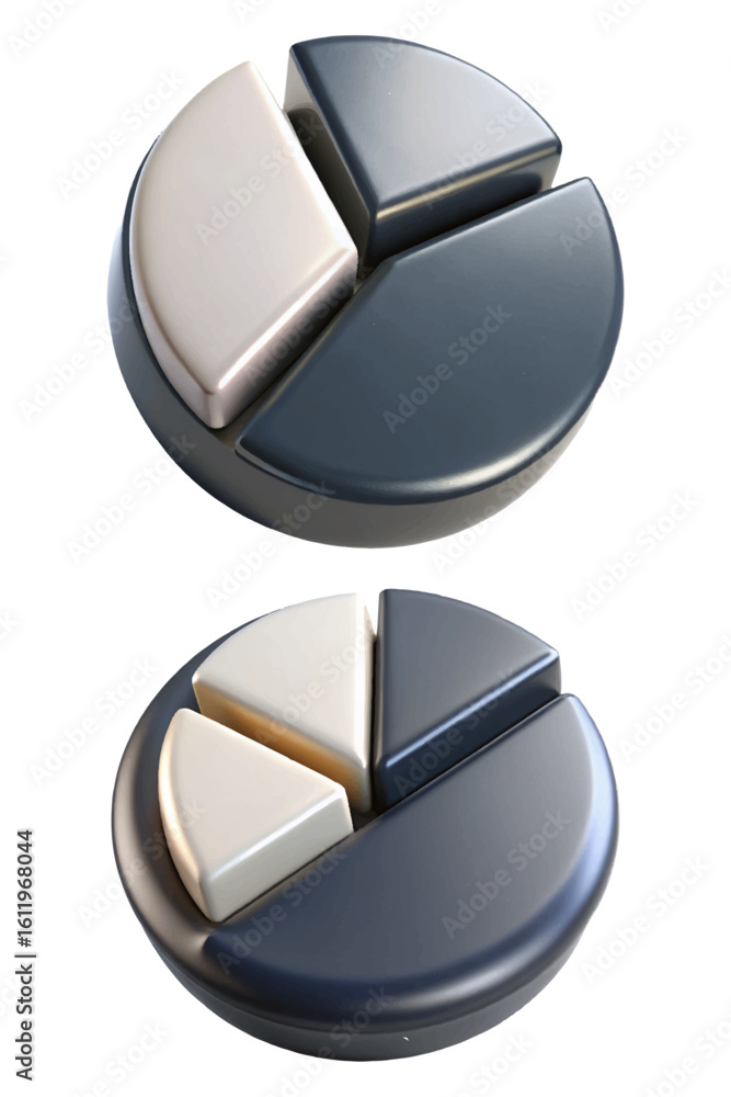 Aufkleber 3d pie graph icons, modern 3d pie chart visualizing business data for financial reports and strategi