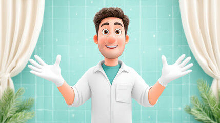 Worker, A cartoon technician wearing protective gloves, highlighting safety in a professional environment.