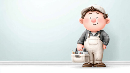 Worker, A cartoon technician holding a toolbox, showcasing a friendly and professional appearance for various projects.