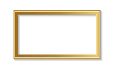 Decorative Vintage Golden Picture Frame Rectangular Vector Illustration on White Background