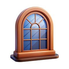 Obraz premium 3d arched window with brown frame isolated on transparent background