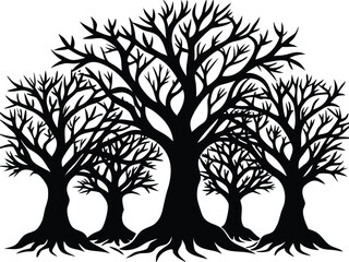 Obraz premium Silhouette of a cluster of bare trees with intricate branches