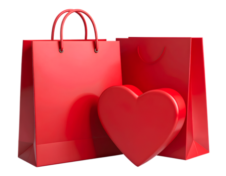 Romantic 3D Gift Combo Red Paper Bag and Heart Box on a transparent background PNG