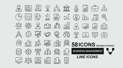 Business Management Line Editable Icons set. Vector illustration in a modern, thin-line style of business-related icons: strategy, methodology, regulation, and more. Pictograms and infographics.