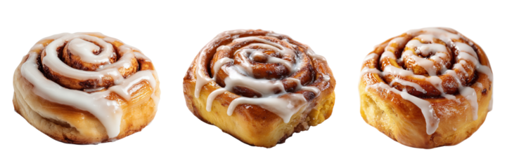 Set of Cinnamon roll with icing isolated on a transparent background