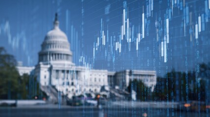 Naklejka premium US Capitol Building with Stock Market Data Overlay