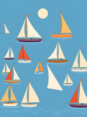 sailboat collection. cartoon clipart Vector Illustration.