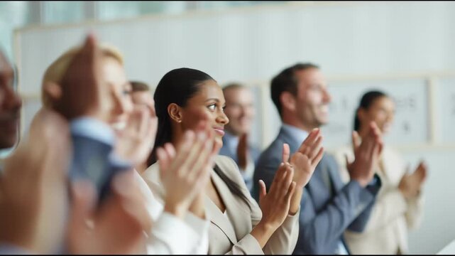 Clapping Audience in Business Meeting: Capturing a moment of appreciation and acknowledgement.