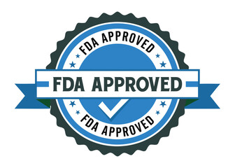 Obraz premium FDA approved blue and green circular stamp with bold border and ribbon icon 