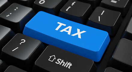 Tax time is here with blue keyboard button emphasizing financial obligations