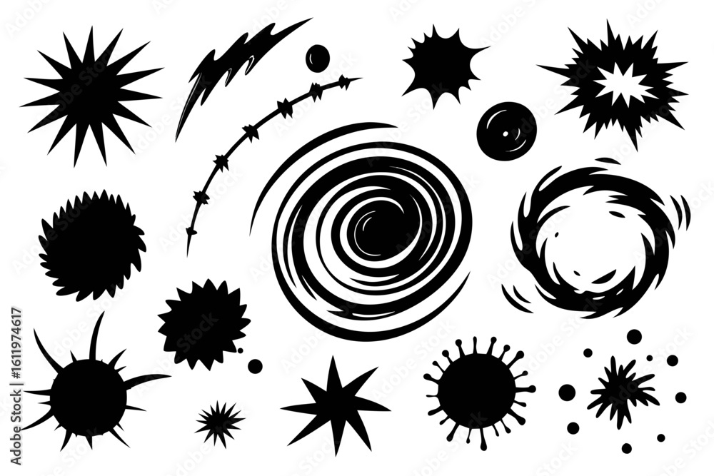 Aufkleber dynamic abstract shapes and effects collection for impactful visual design projects, adding energy a