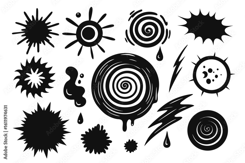 Aufkleber dynamic collection of abstract black ink blots splashes and swirling shapes perfect for adding energ