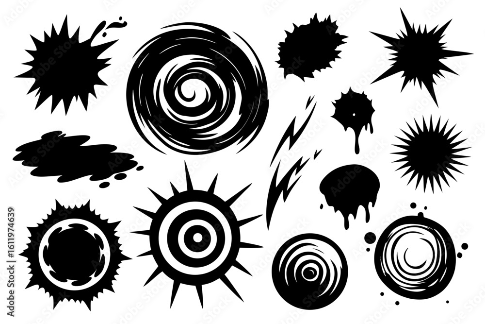 Aufkleber dynamic black explosion shapes and splatters create impactful visual elements for modern design proj