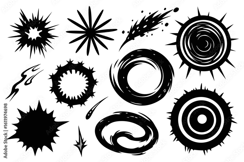 Poster dynamic abstract shapes and effects collection, perfect for adding explosive energy and modern flair