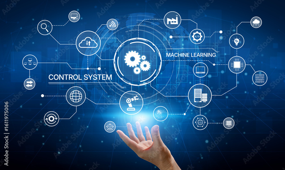 Poster modern automation drives workflow efficiency by connecting systems, people, and data. with intellige