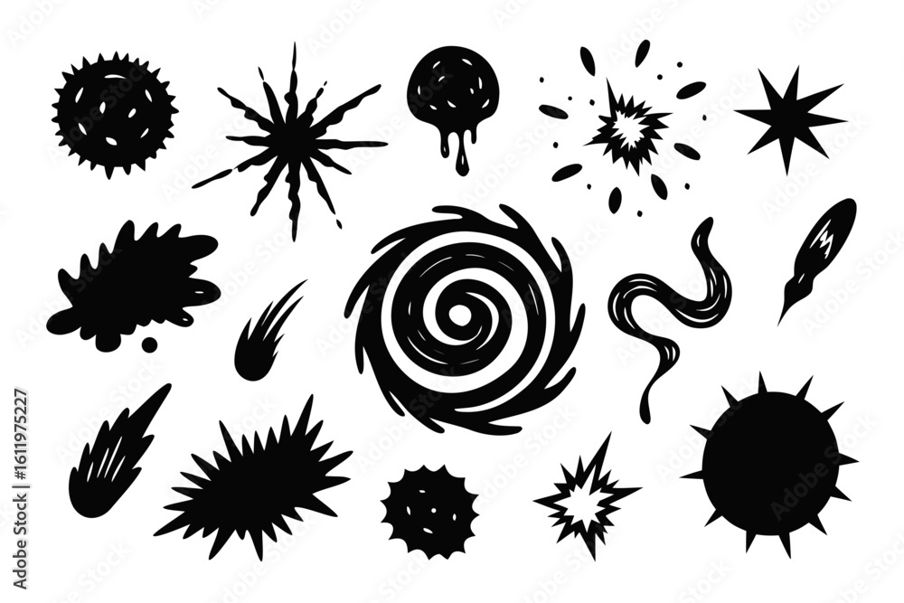 Poster dynamic explosion and burst shapes collection for impactful design elements and energetic visual eff