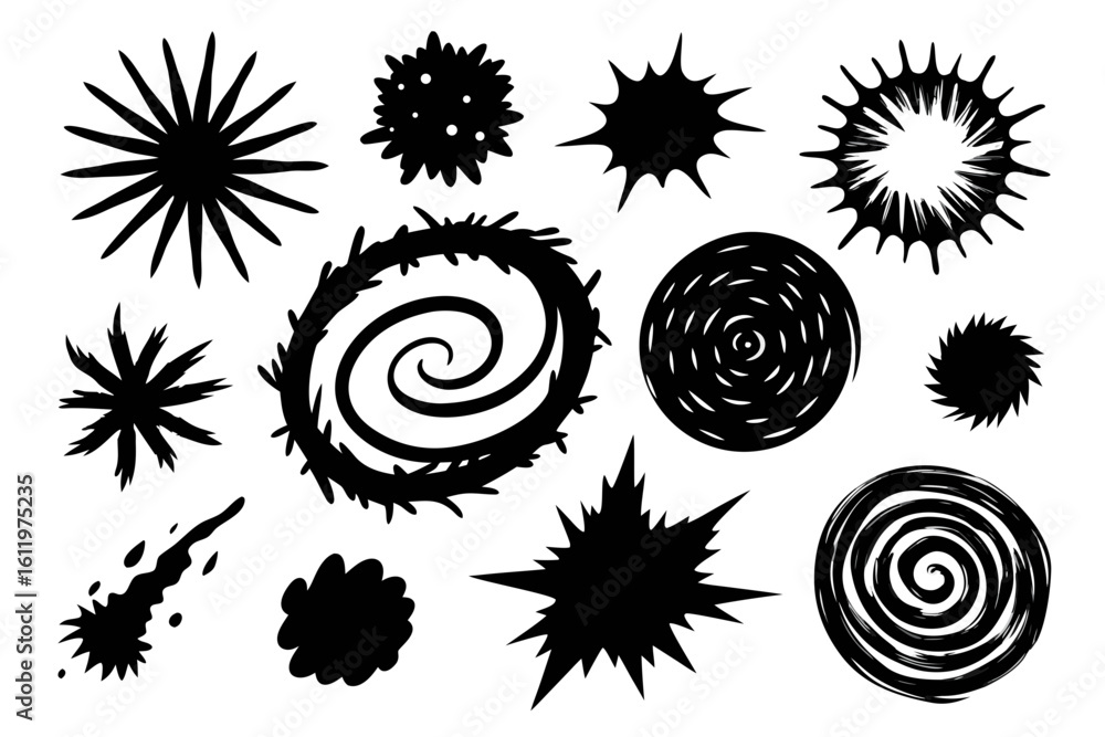 Aufkleber dynamic collection of black abstract shapes and elements, perfect for adding a modern, edgy artistic