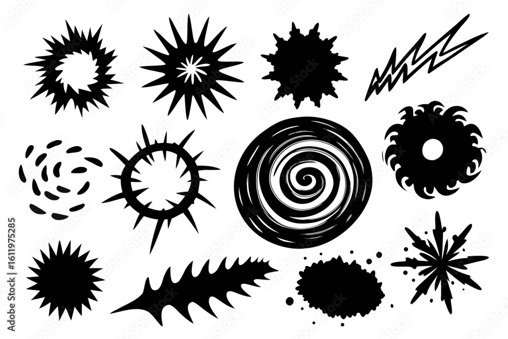 Aufkleber dynamic burst shapes and abstract graphic elements for impactful design projects, adding energy and 