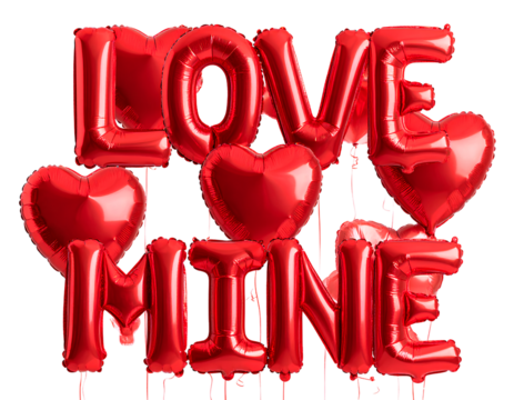 Romantic 3D Red Balloons with Love Message, Transparent Background