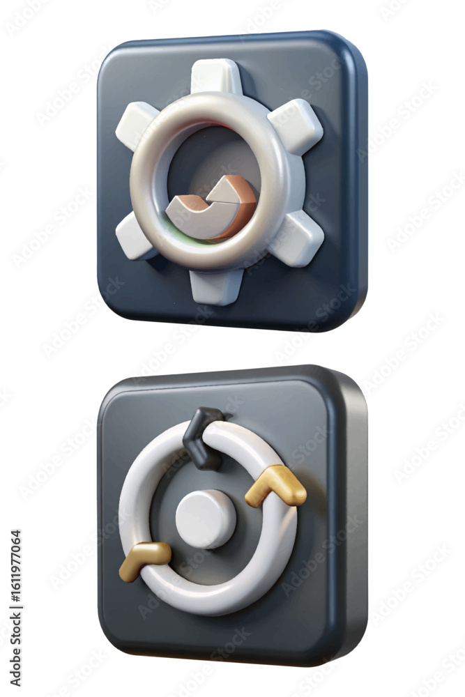 Aufkleber 3d software update icons, gear icon symbolizes settings, automation, workflow, processes and efficie