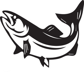 Striking Silhouette of a Leaping Fish A Bold Black and White Emblem of Aquatic Grace and Power Skillfully Drawn