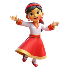 3d cartoon girl in traditional dress isolated on transparent background