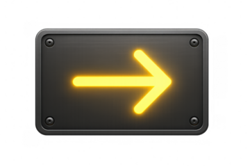 Yellow neon arrow pointing right on transparent background