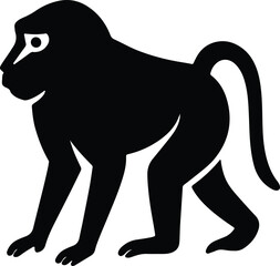Silhouette baboon primate standing icon in black vector illustrator