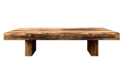 Wooden table with rustic design featuring a transparent background