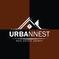 a sleek logo using geometric house shapes and a clean sans-serif font for a modern real estate agency