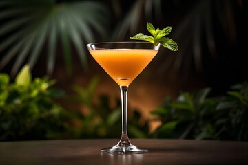 Orange Cocktail with Mint Garnish in Martini Glass