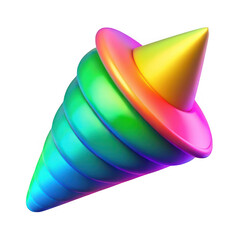 3d rainbow party hat isolated on transparent background