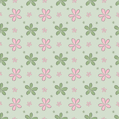 Cute kawaii sweet floral seamless pattern background