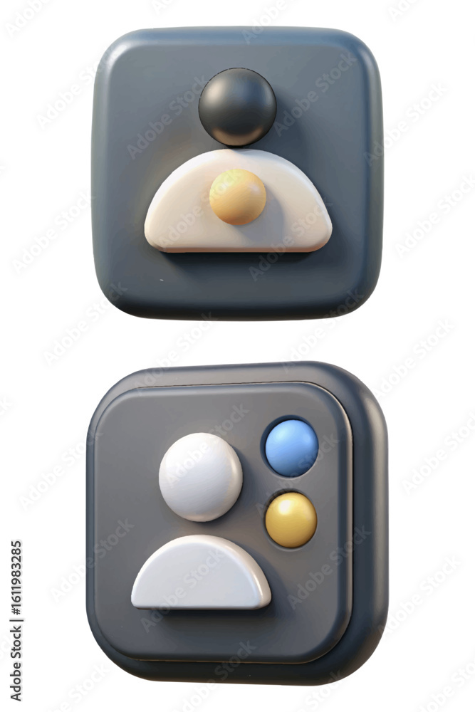 Fototapete 3d user interface icons, sleek 3d social media profile icon for app interface and modern website des