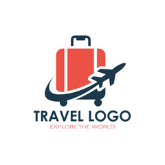 Travel bag logo vector template. logo for travel label, tourism, journey posters, airways identity, and tech transportation	