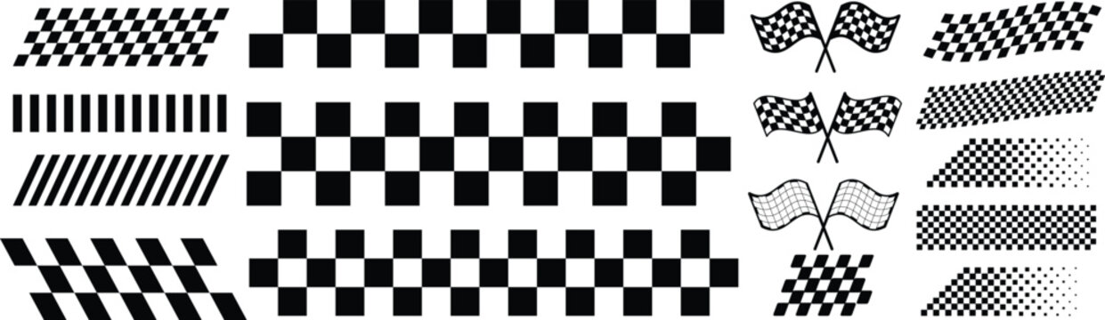 Racing stripe vector set, race car vector, Racing Stripes and checkered flag designs, racing stripe speed, decal patterns, dynamic lines, competition, automotive graphics.