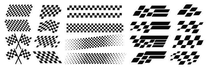 Fototapeta na wymiar Racing Stripes and Checkered Flag Vector Set. Racing Banner Vectors speed Lines, checkered flag designs, racing stripe speed, decal patterns, dynamic lines, competition, automotive graphics design