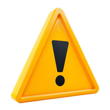 High Visibility Yellow Triangle Warning Icon with Black Exclamation Mark &ndash; 3D Safety Symbol for Caution, Alert Message, or Risk Notification, Transparent Background