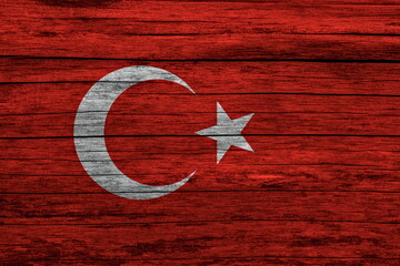 National flag of Turkey in wood grain. The flag is often called Al bayrak (the red flag) and is...