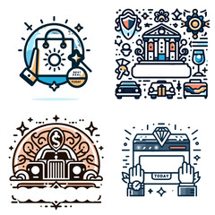 Naklejka premium Shopping icons and symbols for best deal today promotion 