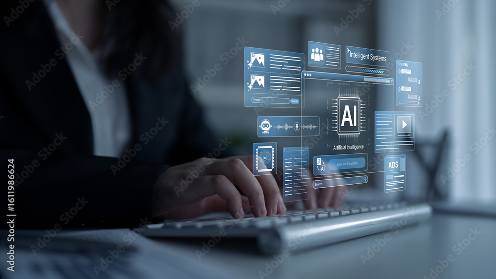 Poster ai assistant brain processor with llm technology, big data, machine learning, generative ai for busi