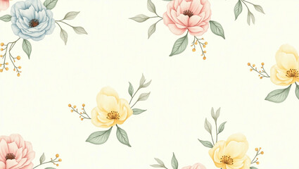 Seamless Floral and Leaf Pattern with Elegant Botanical Design for Fabric or Wallpaper

