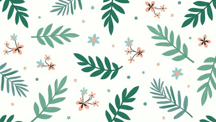 Seamless Floral and Leaf Pattern with Elegant Botanical Design for Fabric or Wallpaper

