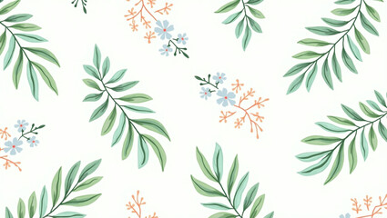 Seamless Floral and Leaf Pattern with Elegant Botanical Design for Fabric or Wallpaper

