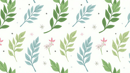 Seamless Floral and Leaf Pattern with Elegant Botanical Design for Fabric or Wallpaper

