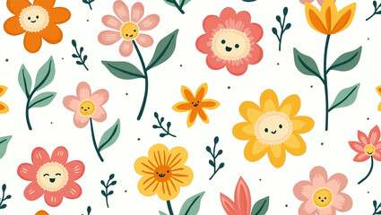 Seamless Floral and Leaf Pattern with Elegant Botanical Design for Fabric or Wallpaper

