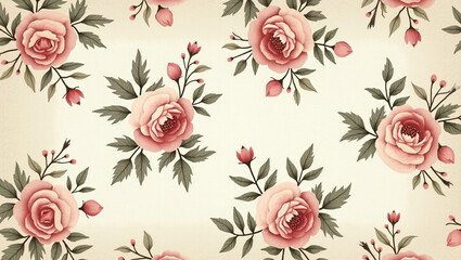 Seamless Floral and Leaf Pattern with Elegant Botanical Design for Fabric or Wallpaper

