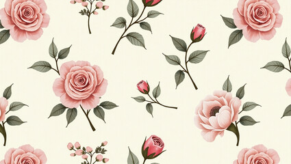 Seamless Floral and Leaf Pattern with Elegant Botanical Design for Fabric or Wallpaper

