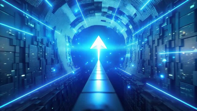 Futuristic tunnel animation background loop with arrow moving forward motion graphic
